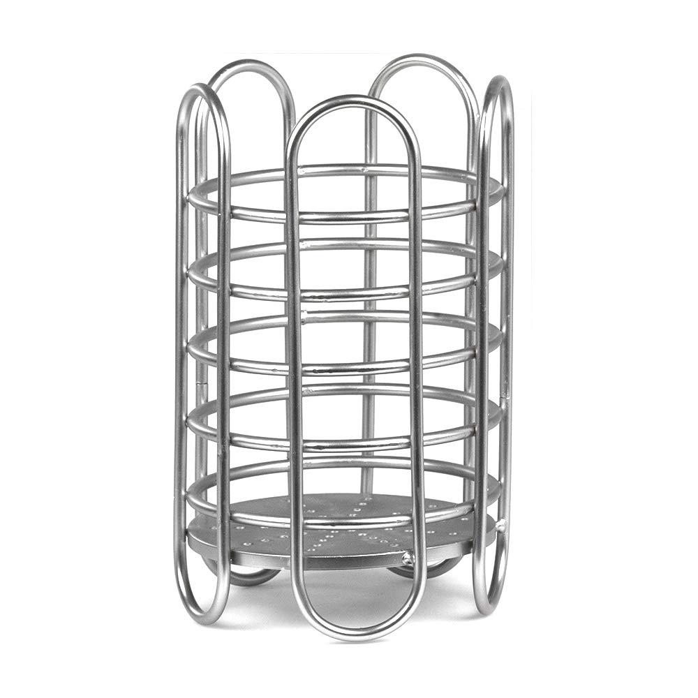 Home Basics Simplicity Collection Steel Free-Standing Utensil and Cutlery Holder with Quick Draining Holes, Satin Nickel