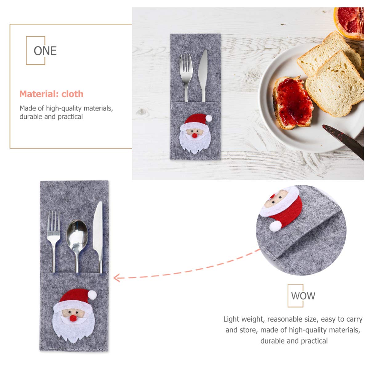 GALPADA 4Pcs Christmas Silverware Holder Pocket Tableware Cutlery Organizers Felt Xmas Santa Claus Fork Spoon Flatware Bags Christmas Dinner Table Decor