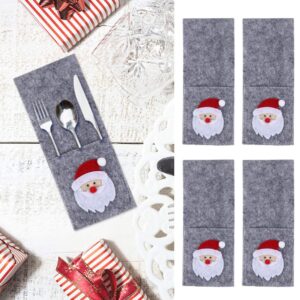 GALPADA 4Pcs Christmas Silverware Holder Pocket Tableware Cutlery Organizers Felt Xmas Santa Claus Fork Spoon Flatware Bags Christmas Dinner Table Decor