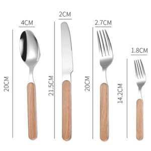 Silverware Set for 6 with Faux Wooden Handle 30-Piece Modern Stainless Steel Flatware Cutlery Set Includes Knife Fork Spoon, Eating Utensil for Home Kitchen Restaurant Mirror Polished