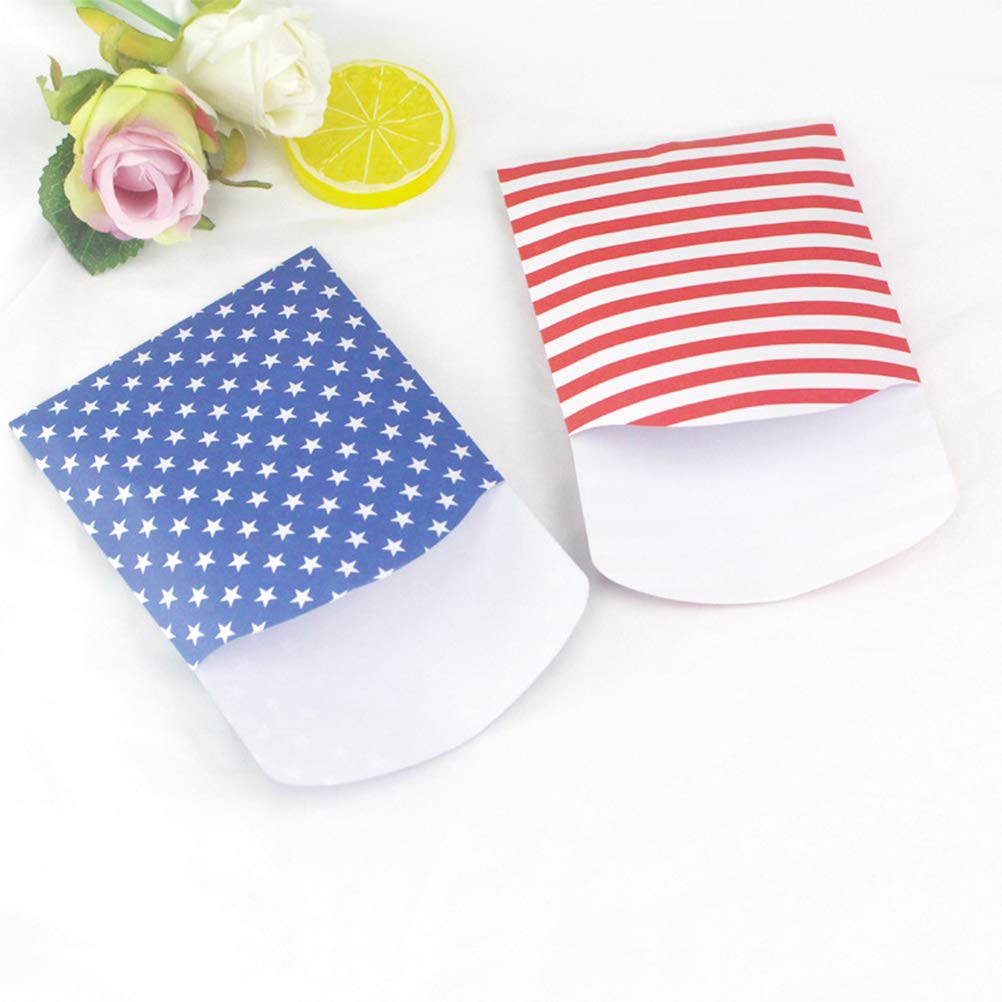 48pcs American Flag Candy Bags Disposable Party Flatware Organizers Americana Decor Paper Cutlery Pouches Fork Dinner Table Decor Cutlery Pocket Utensils Dining Table Travel