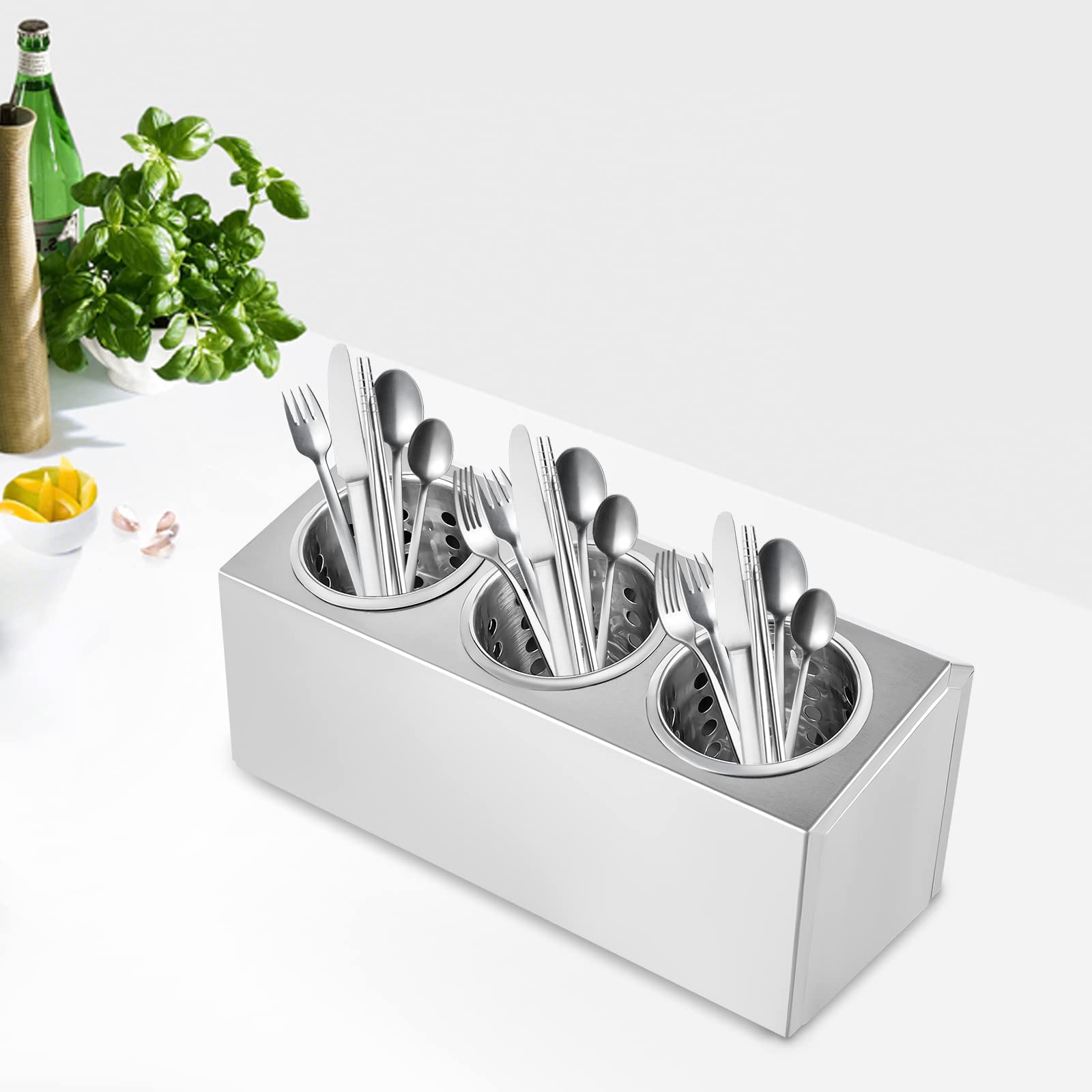 Leblett 3 Hole Cylinder Flatware Organizer,Stainless Steel Knife Fork Soon Flatware Storage Holder,Cutlery Utensils Drainer Holder