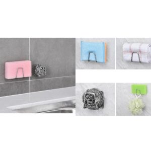 misppro 2pcs Sponge Holder, Wall Mount Adhesive Hooks Hanger Sponge Soap Scrubbers Holder Hanger Bathroom Kitchen Home Organizer, Silver