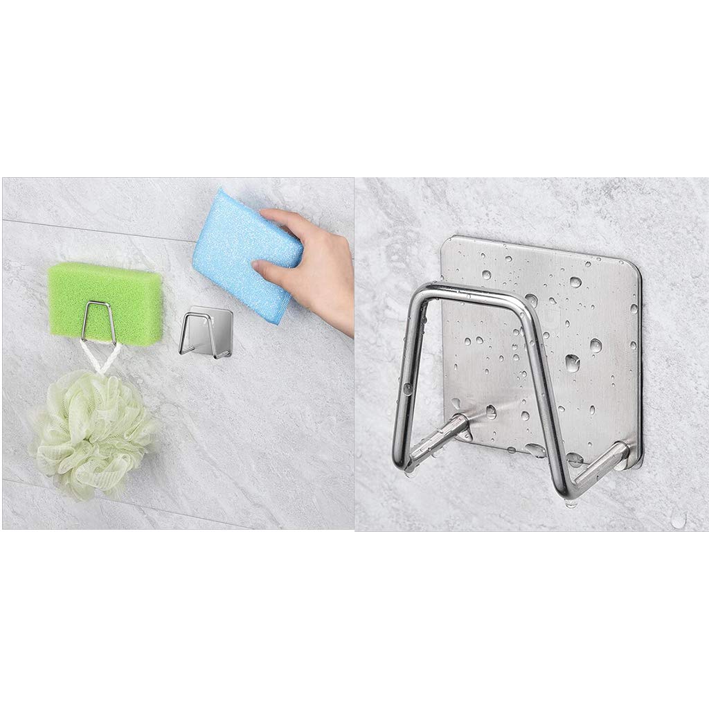 misppro 2pcs Sponge Holder, Wall Mount Adhesive Hooks Hanger Sponge Soap Scrubbers Holder Hanger Bathroom Kitchen Home Organizer, Silver