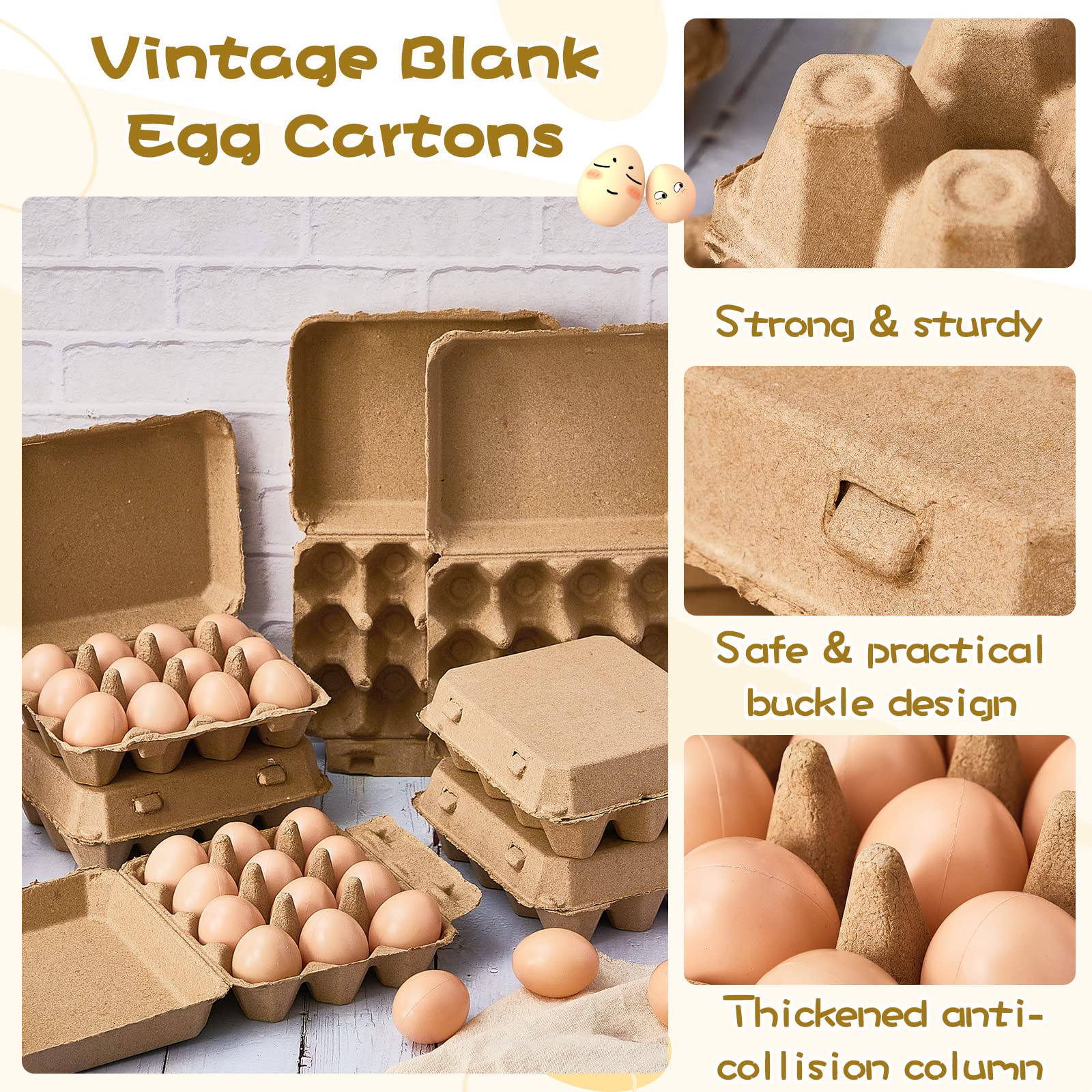 100 Pieces Paper Pulp Egg Cartons 3x4 Style Vintage Blank Egg Cartons for Chicken Eggs Reusable Egg Containers Egg Holder Countertop for Fresh Duck Quail Eggs Storage Kitchen Family Farmhouse