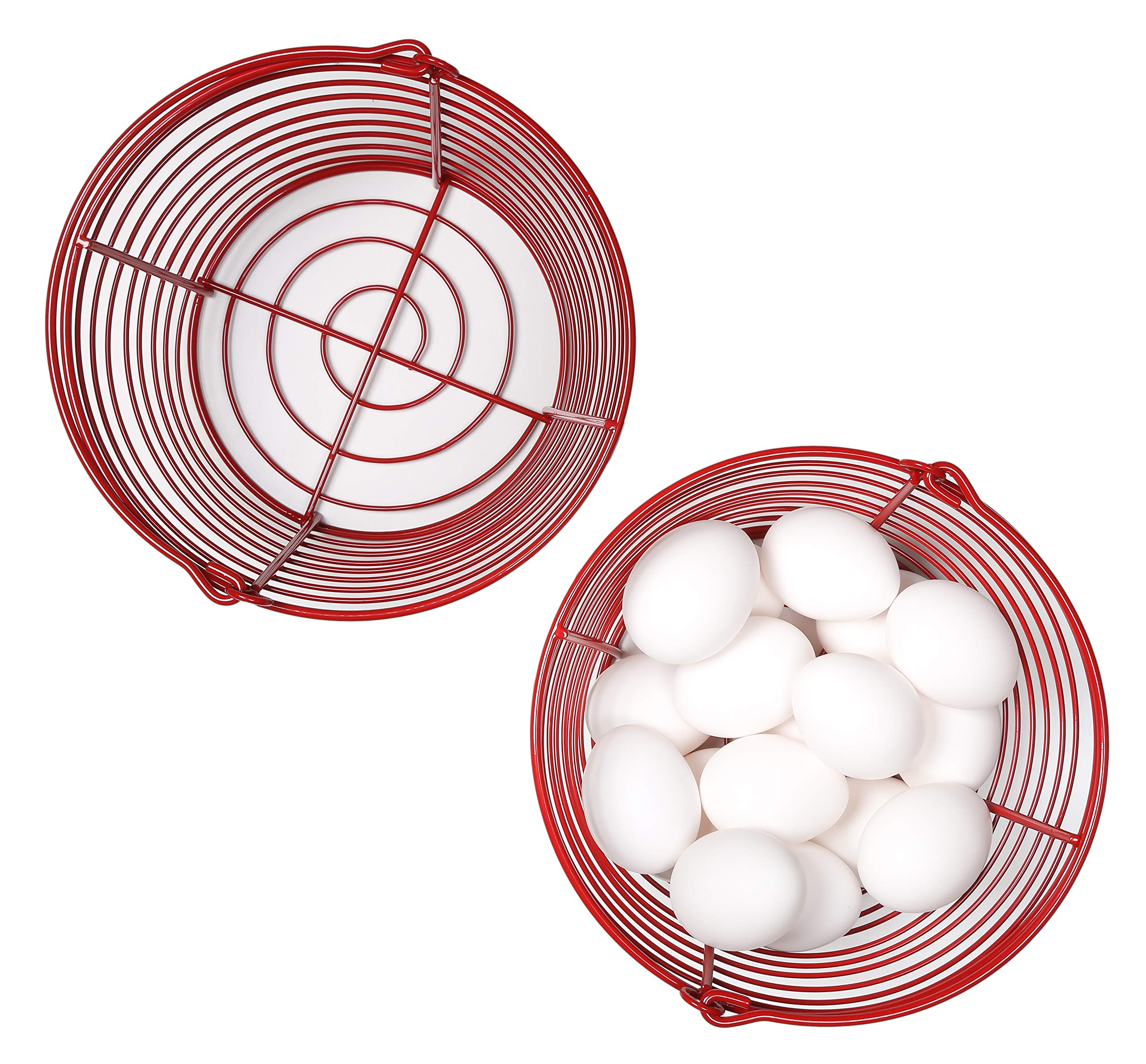 CONCORD 8" Egg Basket For Storage Collecting and Transporting Chicken and Duck Eggs. Farm Grade Wire Baskets. 2 Pack (Red)
