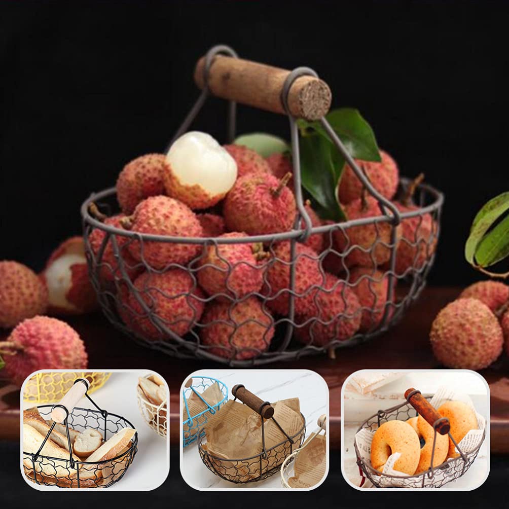 DOITOOL Wire Egg Basket with Wood Handle Country Vintage Style Egg Gathering Basket Wire Fruit Storage Basket Vegetables Container for Carrying and Collecting Chicken Eggs