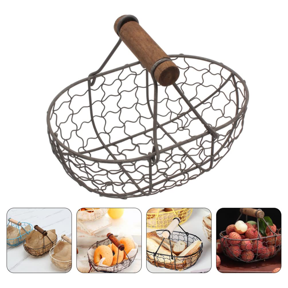 DOITOOL Wire Egg Basket with Wood Handle Country Vintage Style Egg Gathering Basket Wire Fruit Storage Basket Vegetables Container for Carrying and Collecting Chicken Eggs