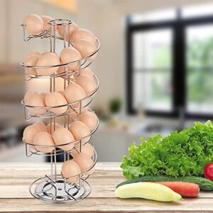 4-layer egg holder display rack with spiral design, large capacity up to 25 eggs, 360 degree rotating egg storage rack- black