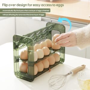 rxgatrme Egg Holder for Refrigerator 3-Layer 30 Grid Flip Fridge Egg Tray Container Plastic Egg Storage Container for Refrigerator Egg Dispenser for Refrigerator Reusable Green Egg Tray