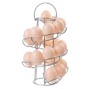 egg skelter spiraling dispenser rack large capacity - egg storage organizer display holder basket for countertop kitchen,silver