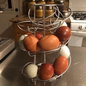 Egg Skelter Spiraling Dispenser Rack Large Capacity - Egg Storage Organizer Display Holder Basket for Countertop Kitchen,Silver