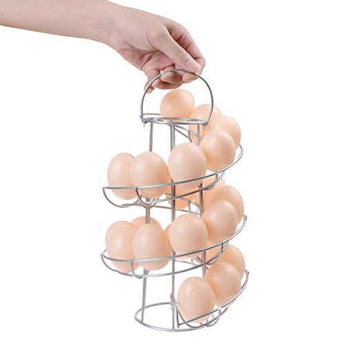 Egg Skelter Spiraling Dispenser Rack Large Capacity - Egg Storage Organizer Display Holder Basket for Countertop Kitchen,Silver