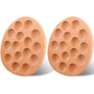 2 packs 15 holes wooden deviled egg plate easter egg tray egg holder for fresh egg oval wooden egg storage container for kitchen cabinets display or storage-9.6x8.1in