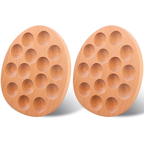 2 Packs 15 Holes Wooden Deviled Egg Plate Easter Egg Tray Egg Holder for Fresh Egg Oval Wooden Egg Storage Container for Kitchen Cabinets Display or Storage-9.6x8.1in