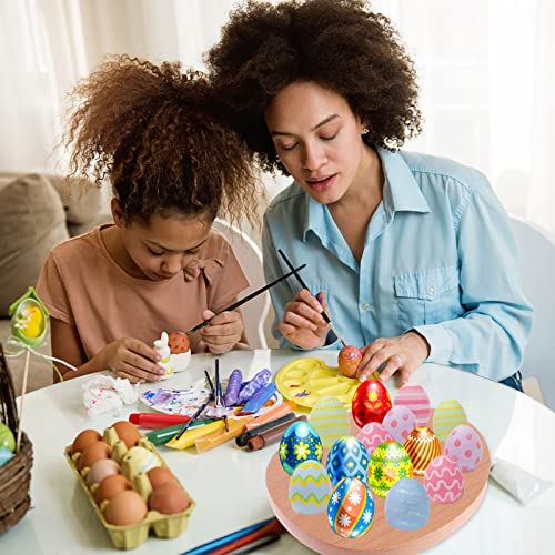 2 Packs 15 Holes Wooden Deviled Egg Plate Easter Egg Tray Egg Holder for Fresh Egg Oval Wooden Egg Storage Container for Kitchen Cabinets Display or Storage-9.6x8.1in