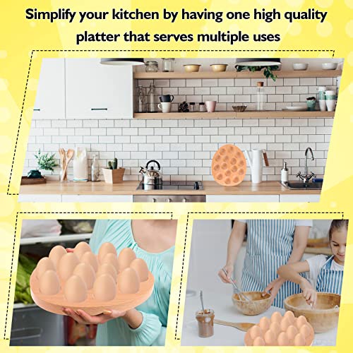 2 Packs 15 Holes Wooden Deviled Egg Plate Easter Egg Tray Egg Holder for Fresh Egg Oval Wooden Egg Storage Container for Kitchen Cabinets Display or Storage-9.6x8.1in