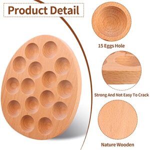 2 Packs 15 Holes Wooden Deviled Egg Plate Easter Egg Tray Egg Holder for Fresh Egg Oval Wooden Egg Storage Container for Kitchen Cabinets Display or Storage-9.6x8.1in