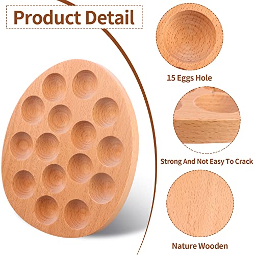 2 Packs 15 Holes Wooden Deviled Egg Plate Easter Egg Tray Egg Holder for Fresh Egg Oval Wooden Egg Storage Container for Kitchen Cabinets Display or Storage-9.6x8.1in