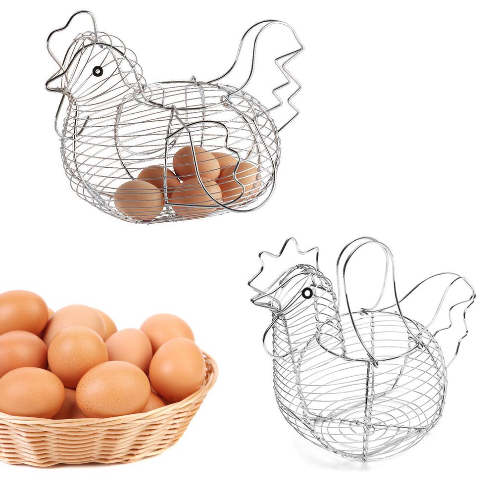 Roexboz Chicken-Shaped Egg Basket Metal Chicken Shaped Wire Egg Storage Basket Holder Rack - Store 24 Eggs for Home Kicthen