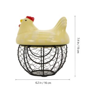 HANABASS Egg Basket Egg Basket 1pcs Chicken Design Ceramic Egg Storage Collect Basket Iron Egg Holder Home Desktop Adornment Egg Holder Countertop Egg Holder Countertop Yellow