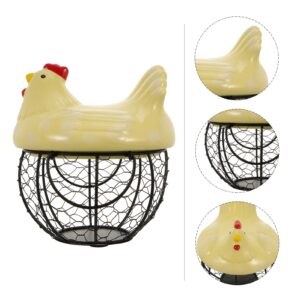 HANABASS Egg Basket Egg Basket 1pcs Chicken Design Ceramic Egg Storage Collect Basket Iron Egg Holder Home Desktop Adornment Egg Holder Countertop Egg Holder Countertop Yellow