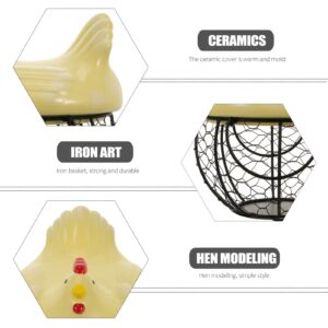 HANABASS Egg Basket Egg Basket 1pcs Chicken Design Ceramic Egg Storage Collect Basket Iron Egg Holder Home Desktop Adornment Egg Holder Countertop Egg Holder Countertop Yellow