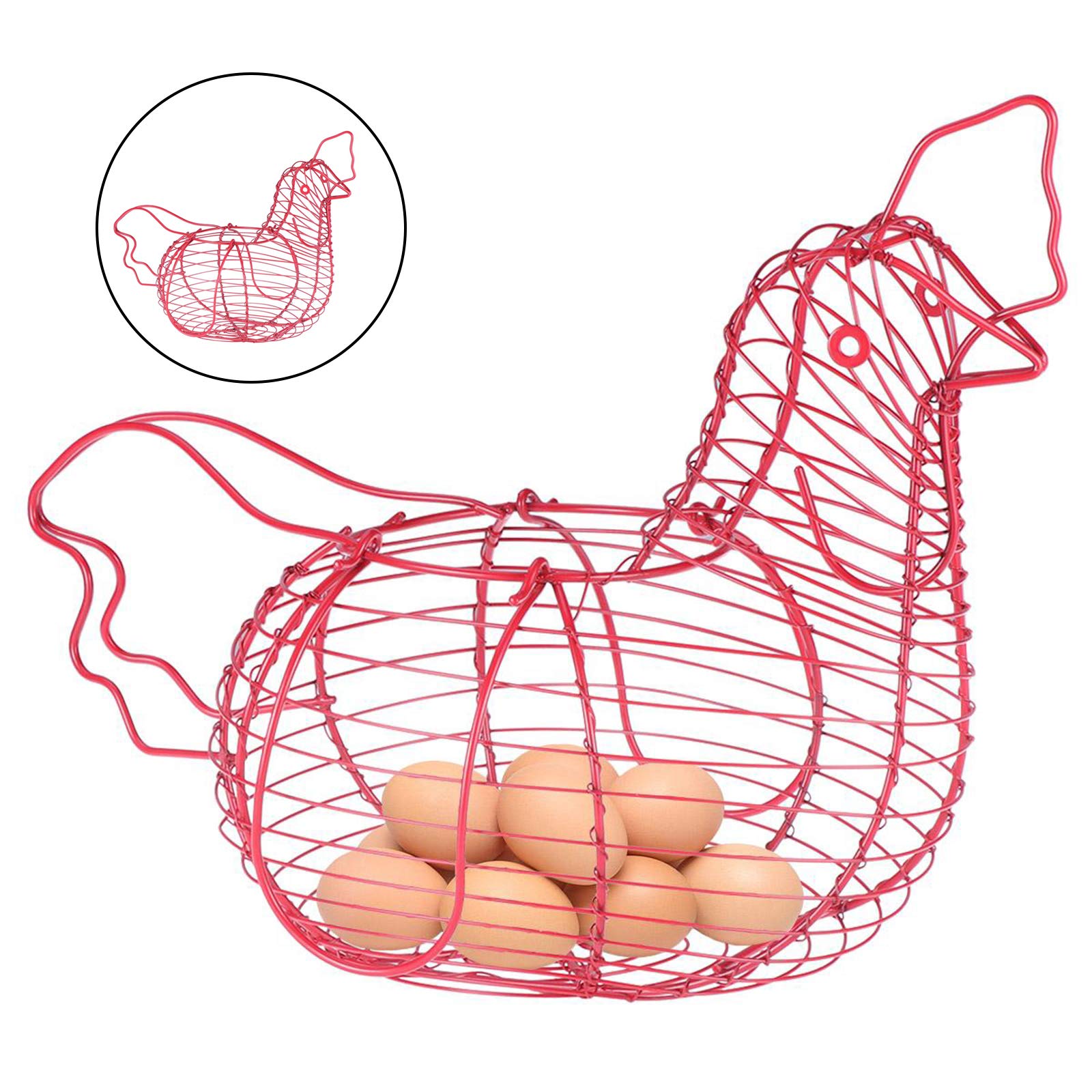 MERIGLARE Rustic Storage Basket Metal Wire Hen Shaped Snack Fruit Egg Basket Pink Wire Holder with Handles for Kitchen
