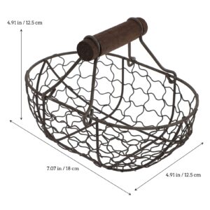 Cabilock Table Tray Country Basket Wire Egg Storage Basket with Handle Iron Art Eggs Tray Eggs Holder Metal Wire Gathering Basket for Kitchen Home Living Room Countertop Storage Baskets Oval Basket