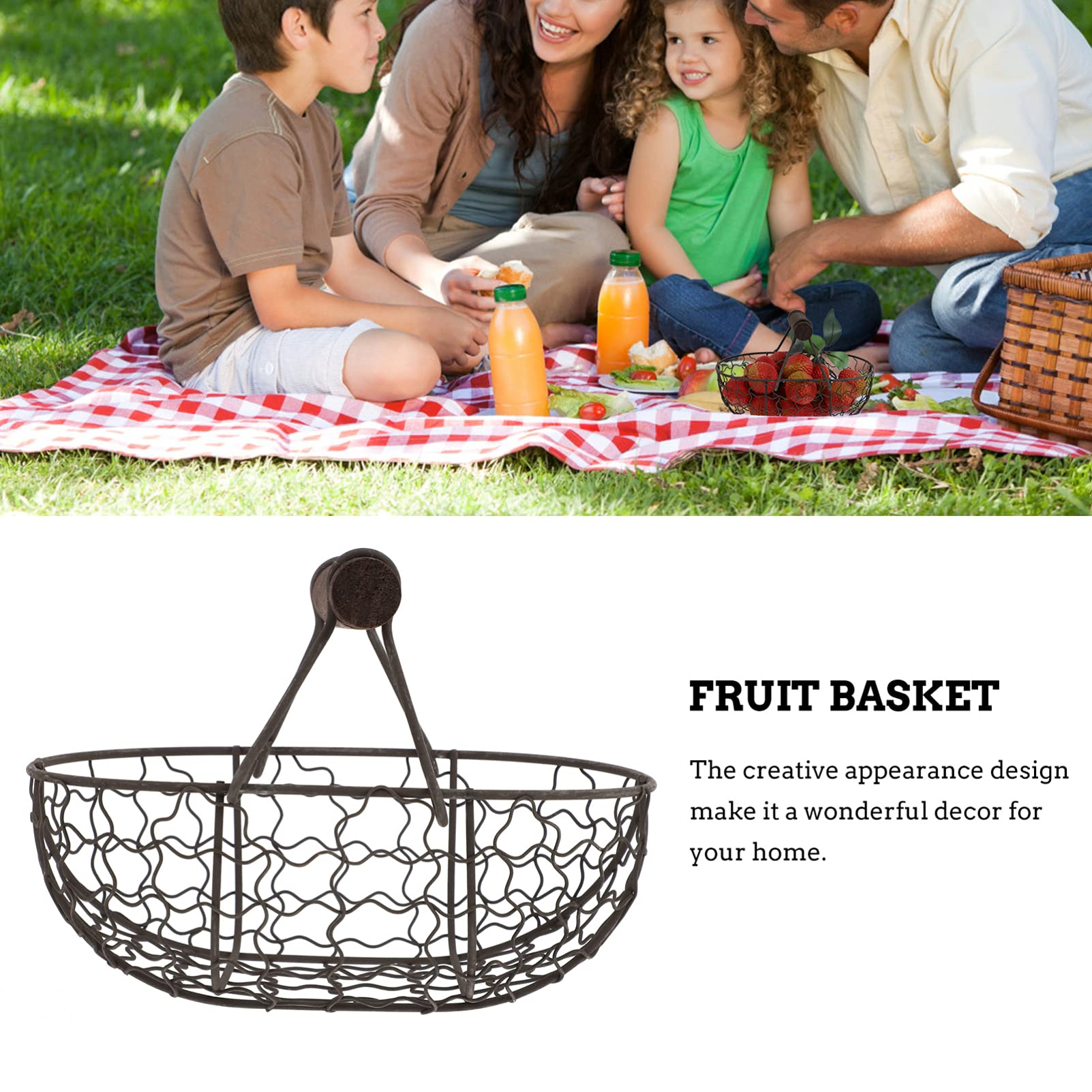 Cabilock Table Tray Country Basket Wire Egg Storage Basket with Handle Iron Art Eggs Tray Eggs Holder Metal Wire Gathering Basket for Kitchen Home Living Room Countertop Storage Baskets Oval Basket