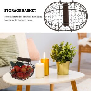 Cabilock Table Tray Country Basket Wire Egg Storage Basket with Handle Iron Art Eggs Tray Eggs Holder Metal Wire Gathering Basket for Kitchen Home Living Room Countertop Storage Baskets Oval Basket