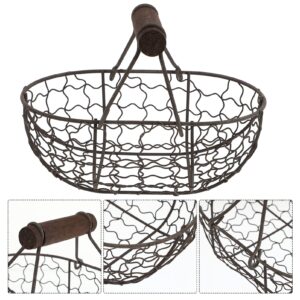 Cabilock Table Tray Country Basket Wire Egg Storage Basket with Handle Iron Art Eggs Tray Eggs Holder Metal Wire Gathering Basket for Kitchen Home Living Room Countertop Storage Baskets Oval Basket