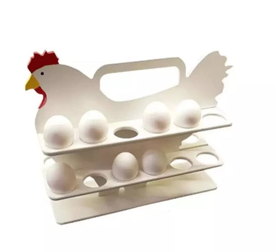 Wooden Egg Basket Holder Chicken Hen Shaped Egg Storage Basket Rack Display 24 Eggs (Rack only)