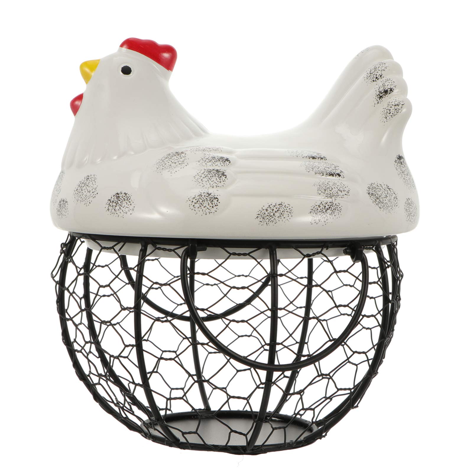 Luxshiny 1pc Egg Basket Eggs Decor Egg Holder for Fridge Home Old Fashioned Tinsel Food Storage Basket Snack Basket Chicken Egg Holder Iron Egg Holder Cover Ceramic Desk Round