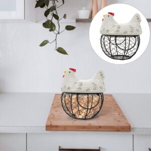 Luxshiny 1pc Egg Basket Eggs Decor Egg Holder for Fridge Home Old Fashioned Tinsel Food Storage Basket Snack Basket Chicken Egg Holder Iron Egg Holder Cover Ceramic Desk Round