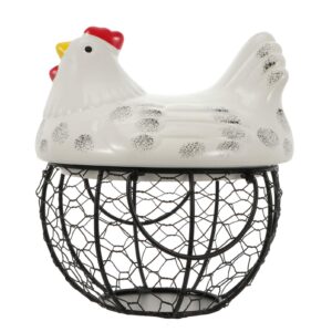 kichvoe 1pc egg basket chicken egg holder basket egg holder countertop egg storage wire food snack basket round chicken egg wicker storage basket iron basket cover ceramic desk white fruit