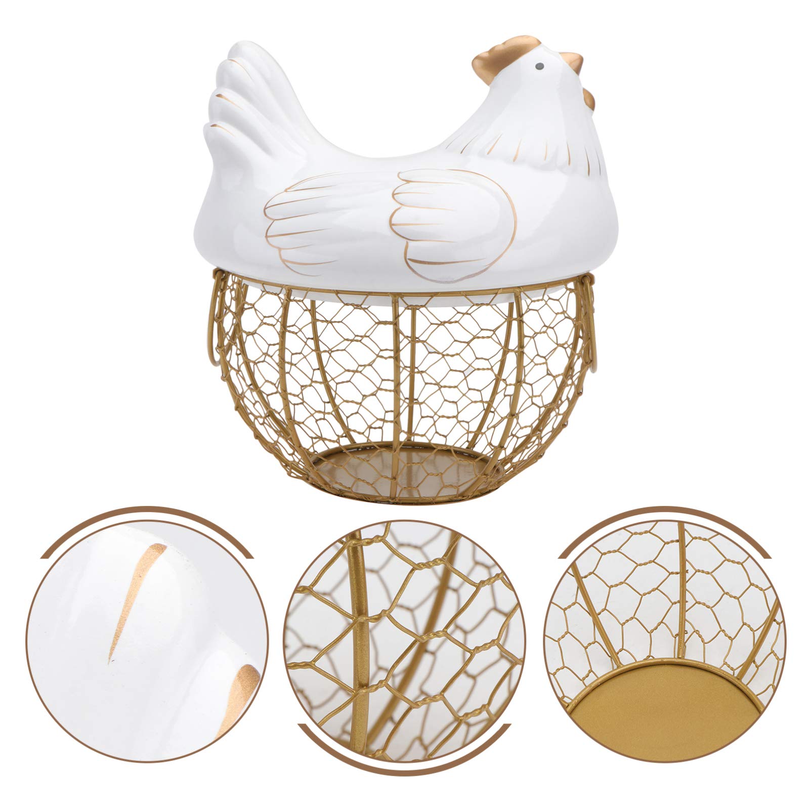 LIFKOME Chicken Egg Basket Metal Wire Egg Storage Basket with Ceramic Farm Chicken Lids for Gathering Fresh Eggs Chicken Egg Holders Egg Storage Container for Countertop, Kitchen