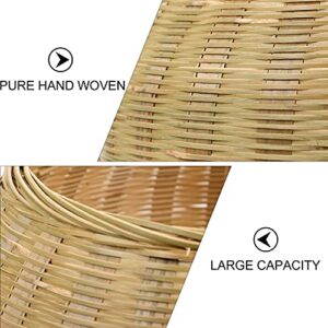 YARNOW Bamboo Woven Basket with Lid Rattan Braid Chess Cans Wicker Bowls Round Seagrass Baskets Boho Home Decor for Home Kitchen Snake Appetizer Food Storage 28X28CM