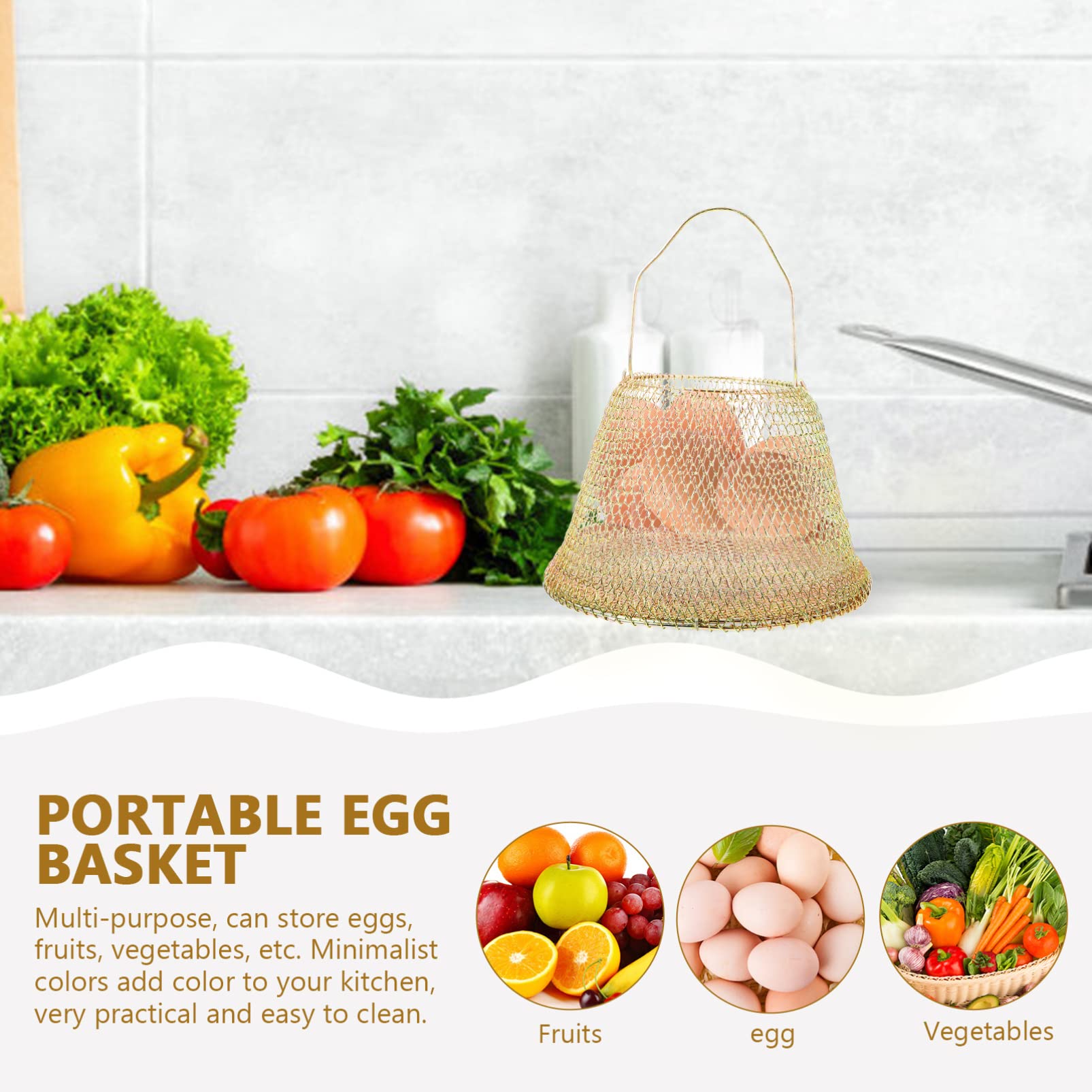 Housoutil Portable Egg Basket Telescopic Iron Wire Shopping