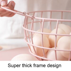 Egg Basket Chicken Decor Mesh Wire Egg Storage Basket with Ceramic Chicken Lid, Farmhouse Egg Holder for Refrigerator Egg Baskets for Fresh Eggs Pink