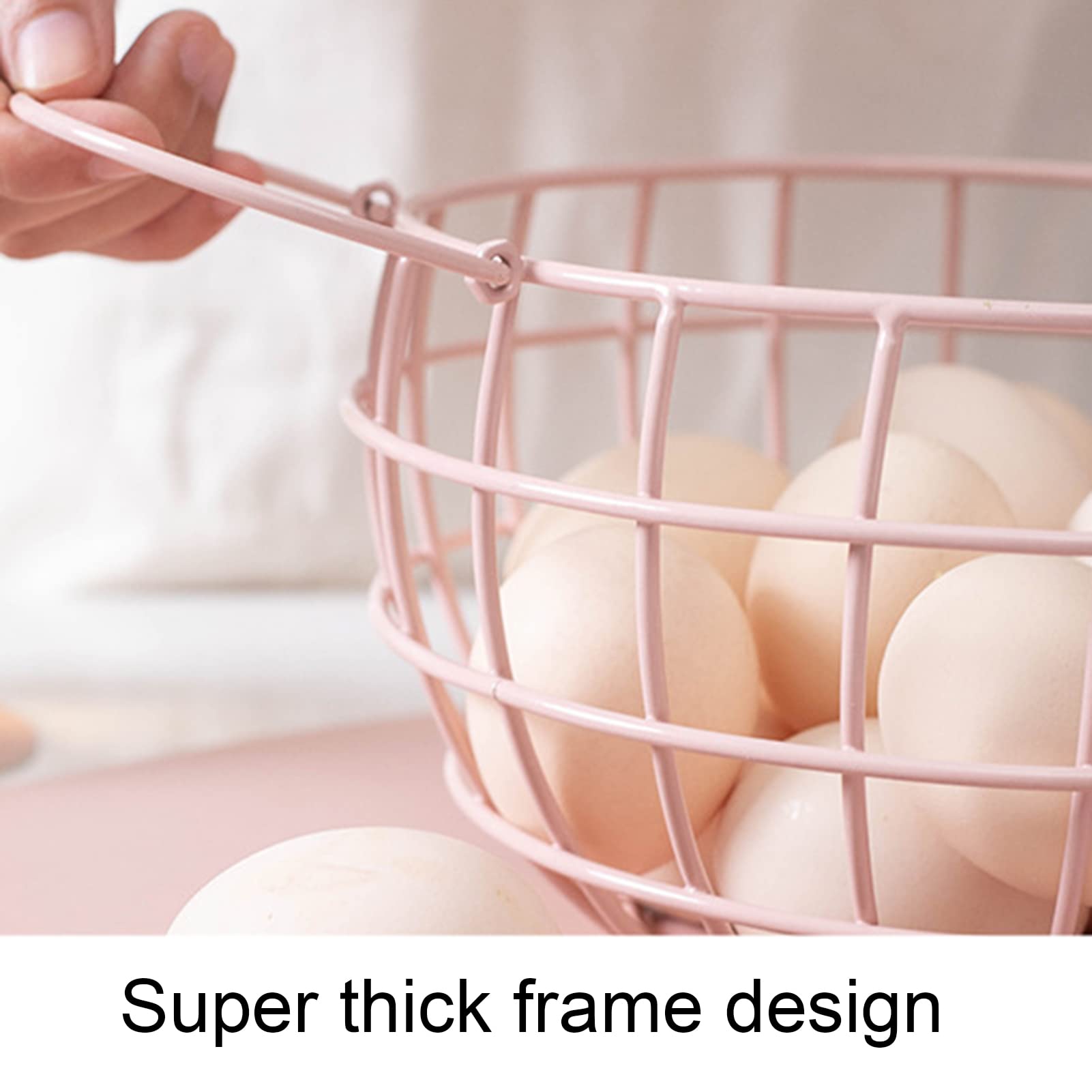 Egg Basket Chicken Decor Mesh Wire Egg Storage Basket with Ceramic Chicken Lid, Farmhouse Egg Holder for Refrigerator Egg Baskets for Fresh Eggs Pink