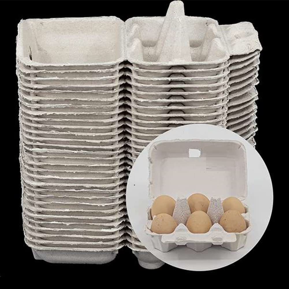 Midautoo 50 Pieces Paper Egg Cartons for Chicken Eggs Pulp Fiber Holder Bulk Holds 6 Count Eggs Farm Market Travel