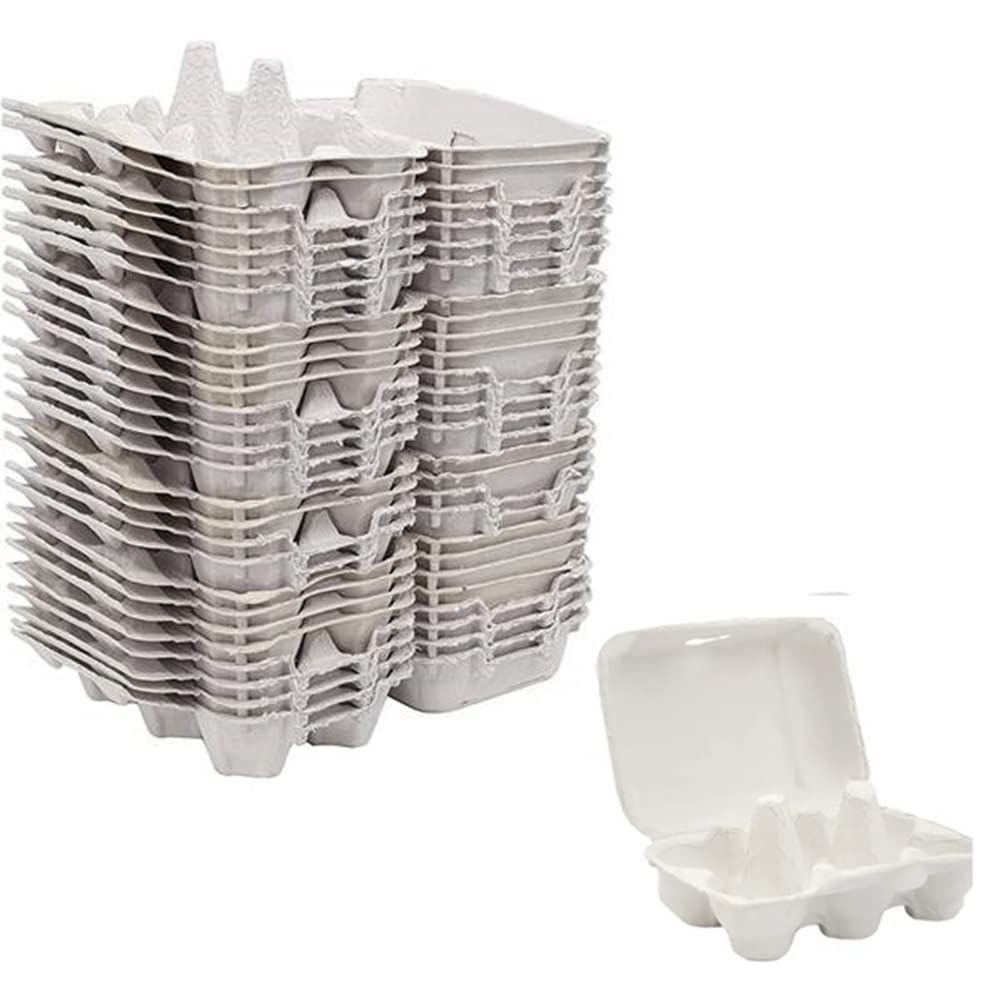 Midautoo 50 Pieces Paper Egg Cartons for Chicken Eggs Pulp Fiber Holder Bulk Holds 6 Count Eggs Farm Market Travel