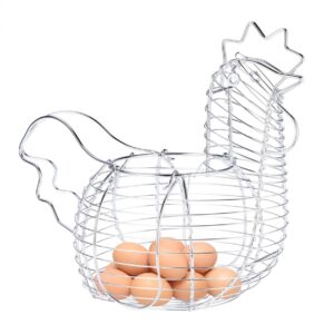 hemoton chicken shaped egg holder creative iron eggs storage basket metal wire hen egg basket vegetables container farmhouse decor (silver)