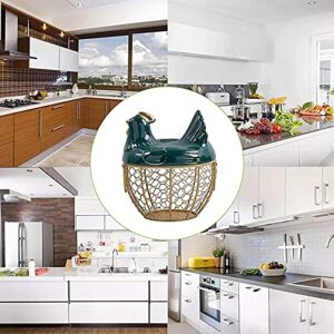 Egg Basket Metal Wire Fruit Basket with Chicken Shape Lid Ceramic Egg Holder, Holds 30 Eggs