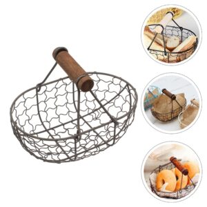Angoily Iron Egg Basket Rustic Wire Egg Storage Basket Wooden Handle Vintage Basket Kitchen Eggs Holder Rusty Gathering Bin Container for Home Farmhouse Supplies
