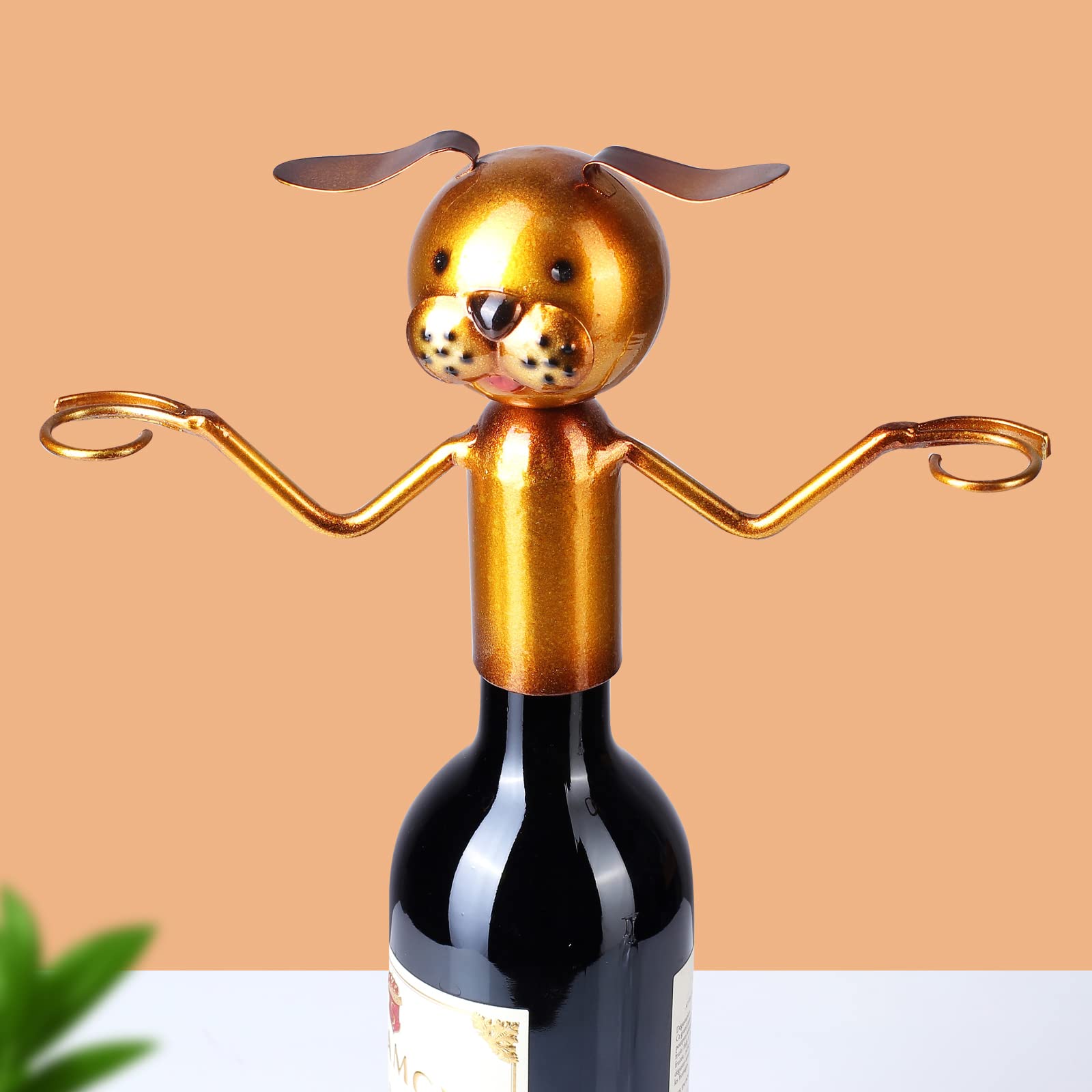 Drincarier Dog Decor Wine Glass and Bottle Holder Tabletop Wine Racks Shelf Metal Home Decor Wine Decor,Hold 1 Wine Bottle and 2 Glasses (Dog Wine Glass Holder)………