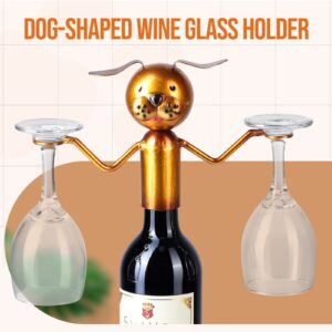 Drincarier Dog Decor Wine Glass and Bottle Holder Tabletop Wine Racks Shelf Metal Home Decor Wine Decor,Hold 1 Wine Bottle and 2 Glasses (Dog Wine Glass Holder)………