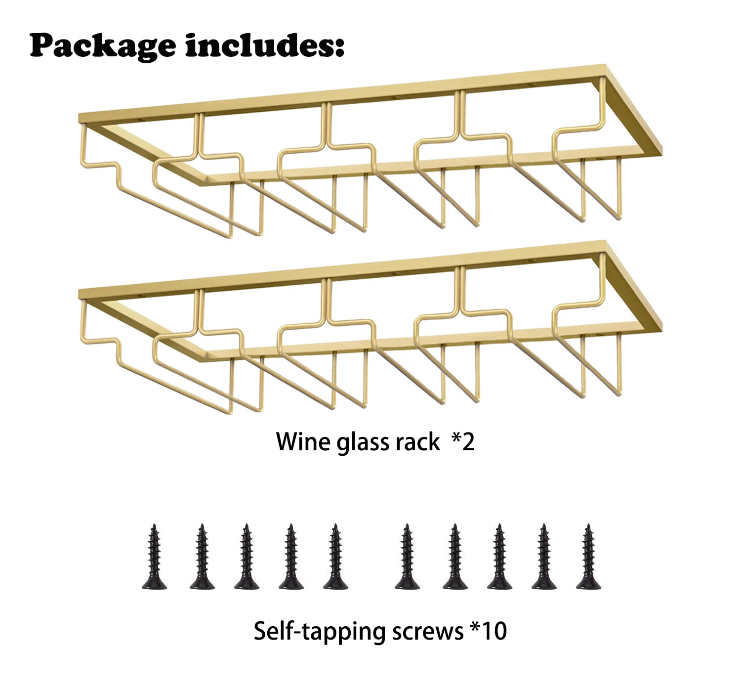 MATILODI Wine Glass Rack - Under Cabinet Stemware Wine Glass Holder - Wine Glasses Storage Hanger Metal Organizer for Cabinet Kitchen Bar (Gold, 4 Rows 2 Pack)