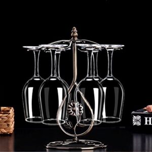 Hongiuia Wine Glass Holder - Freestanding Tabletop Metal Art - 6 Cup Storage Rack for Kitchen Bar Decor Easy Access and Storage for Wine Glasses - Bronze